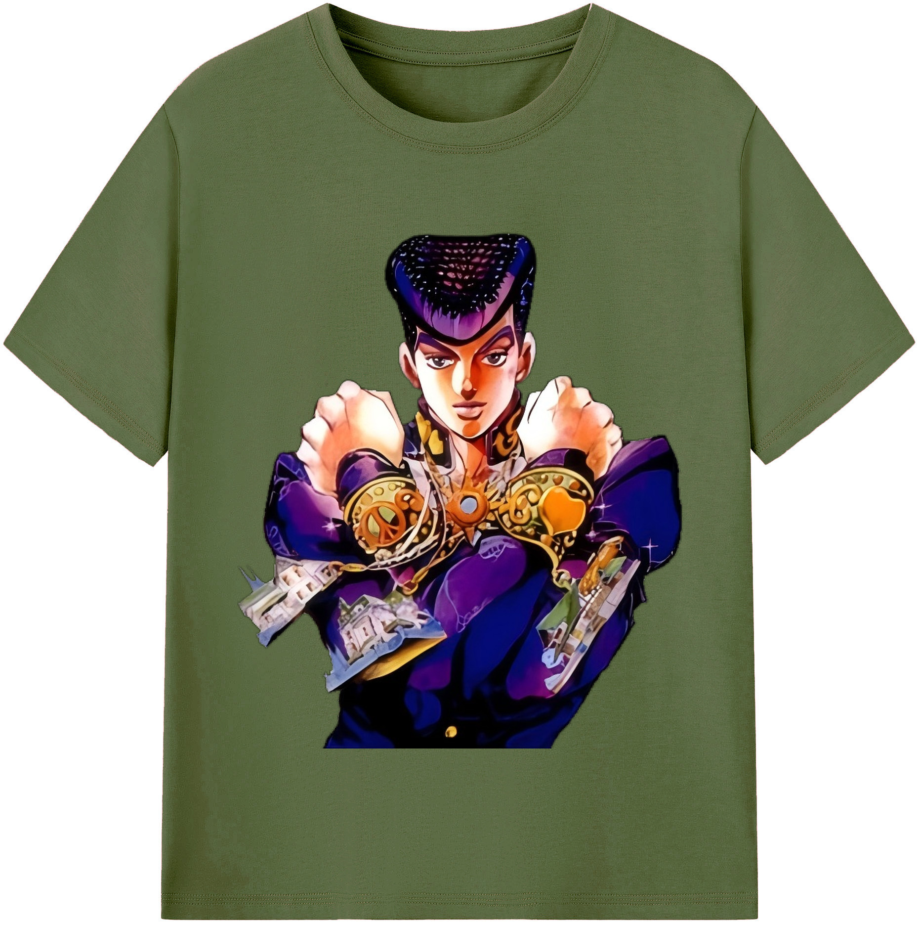 （画像用） ジョジョの奇妙な冒険 ひがしかた じょうすけ JoJo's Bizarre Adventure Higashikata Josuke 綿100％半袖Tシャツ（フロントプリント）